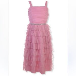 Speechless Girls Solid Tulle Ruched Dress Rose Pink